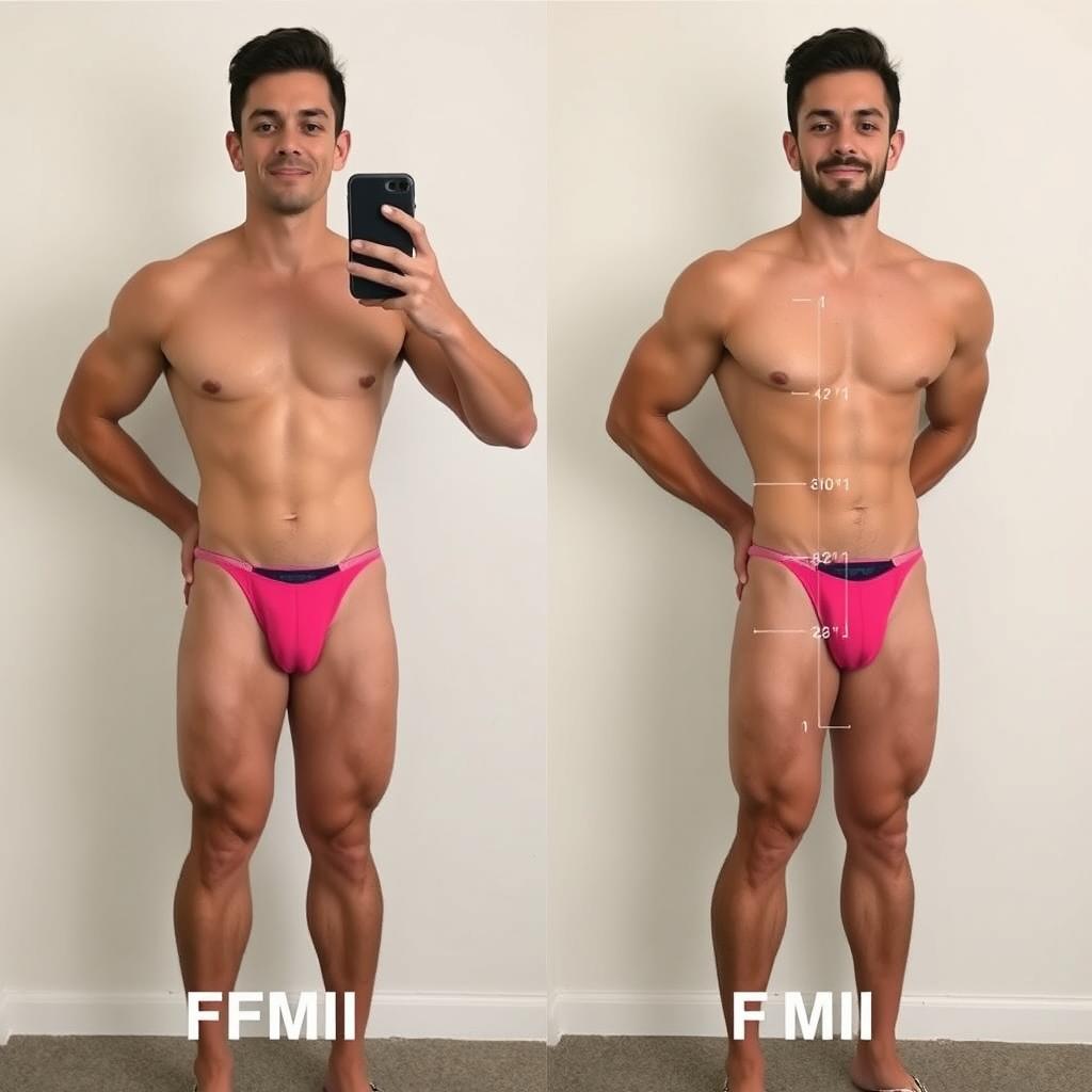 Before and after transformation with FFMI measurements