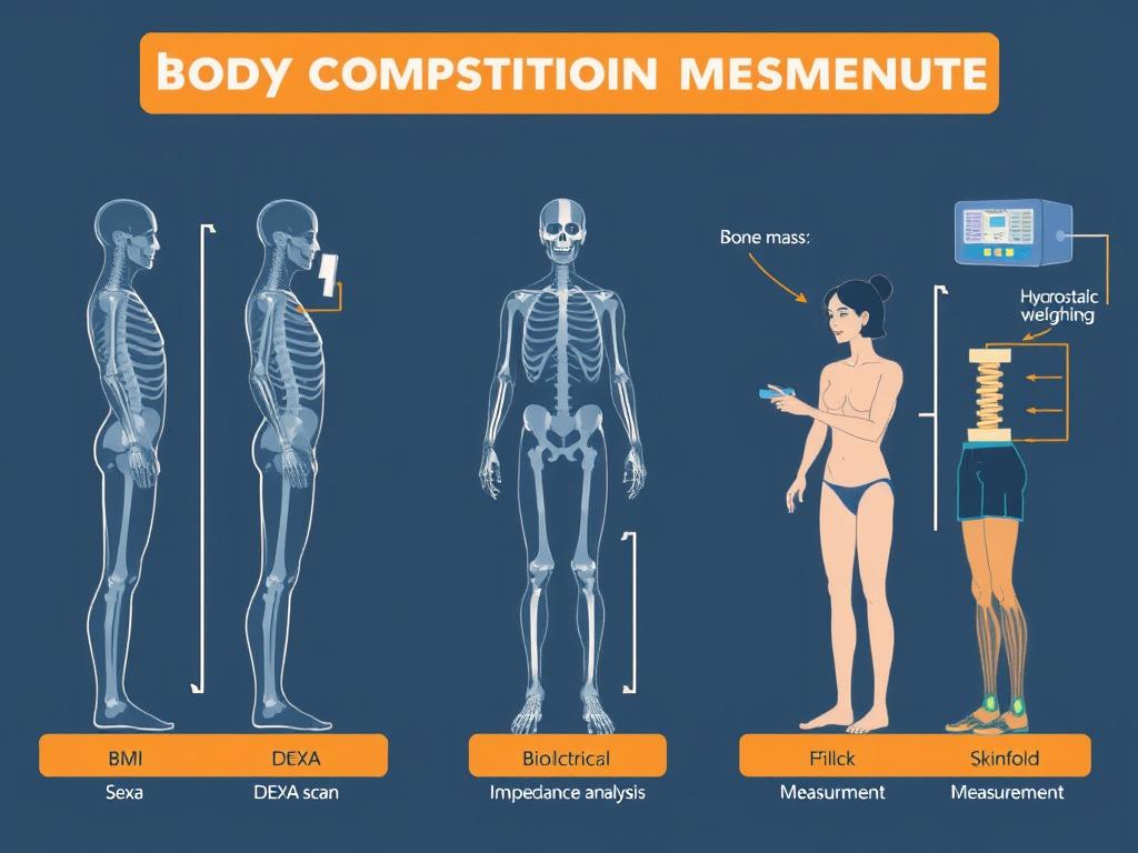 Comparison of different body composition measurement methods showing how they assess bone mass and BMI accuracy