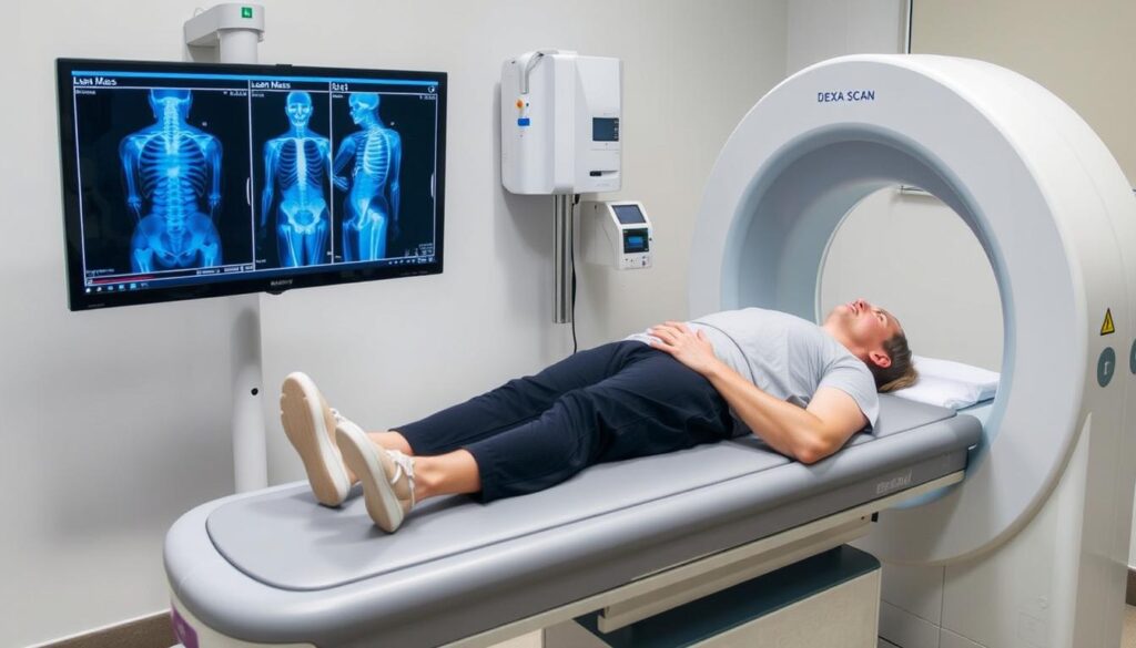 DEXA scan procedure showing detailed body composition analysis including bone mass and BMI accuracy assessment