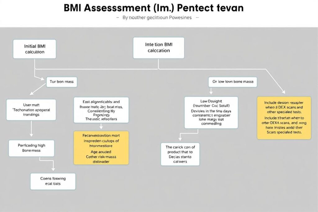 Flowchart for healthcare professionals showing decision pathway for assessing patients with potential bone mass and BMI accuracy issues