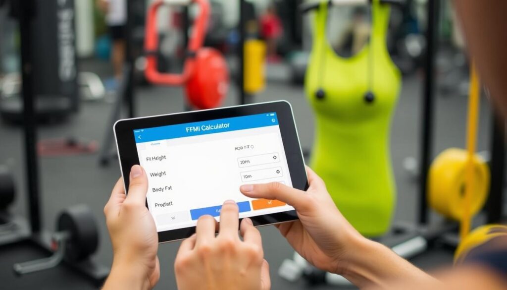 Person using FFMI calculator to track fitness progress