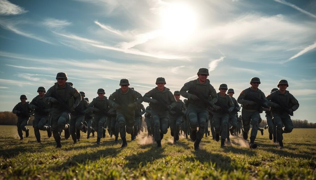 Running drills for soldiers